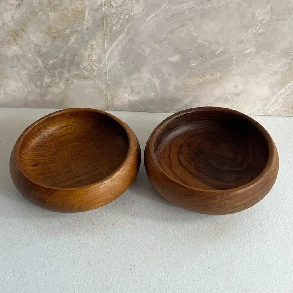 Solid Wood Bowl Hand Turned Decor Teak Wood 5.5